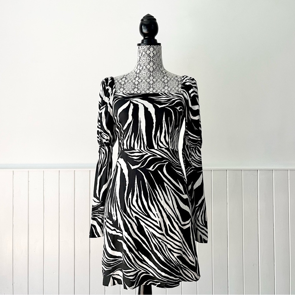 Reclaimed Vintage Zebra Print Balloon Sleeve Dress Size 4